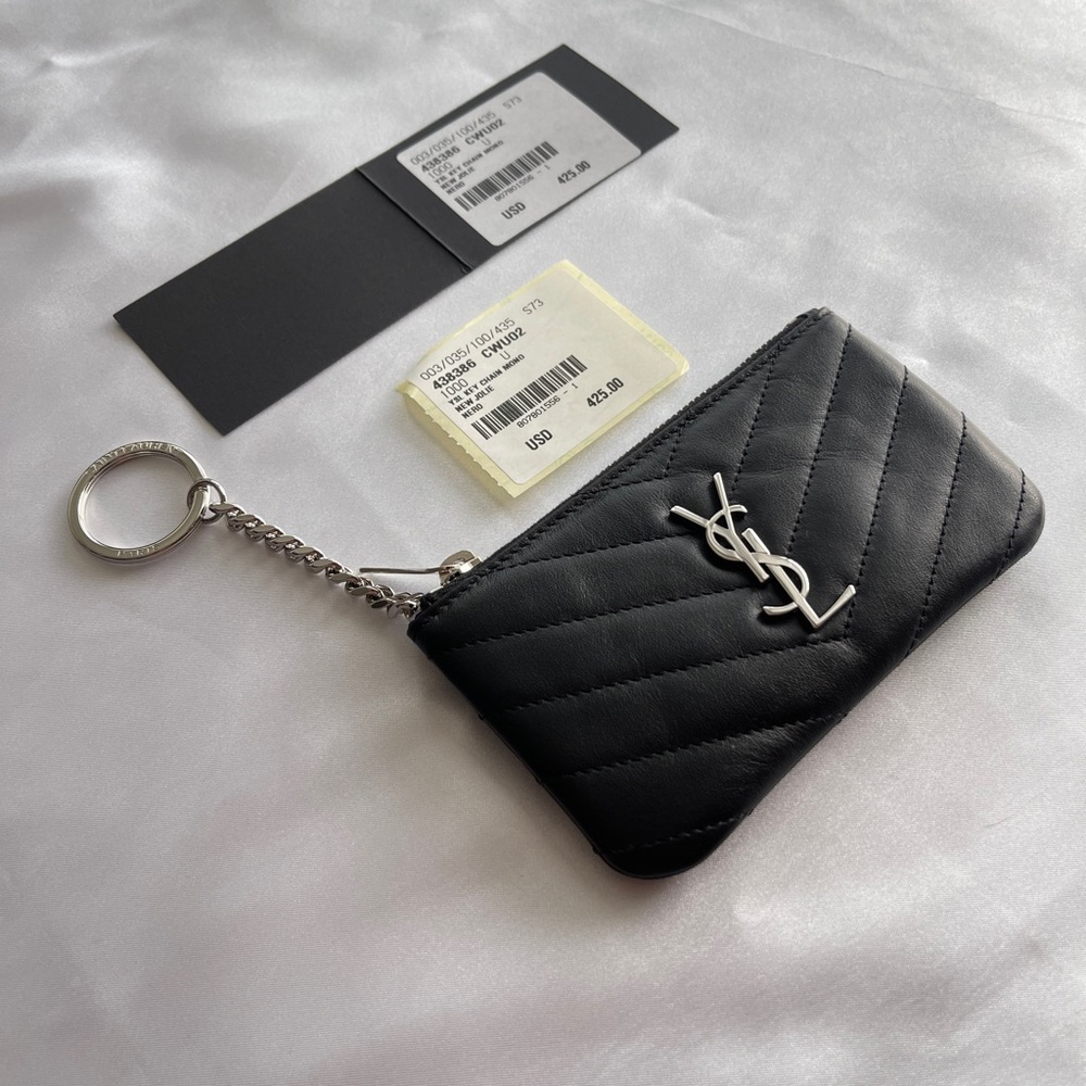 YSL SAINT LAURENT Cassandre Matelasse Key Pouch in Grain de Poudre Leather